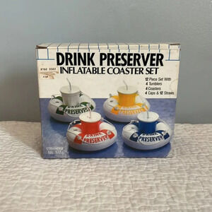 Vintage Itemakers Drink Preserver Inflatable Coaster Set Pool Beach Bath -5X